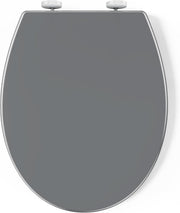 Soft Close Toilet Seat Top Fixing O Shape Grey Adjustable Hinges 44x37cm
