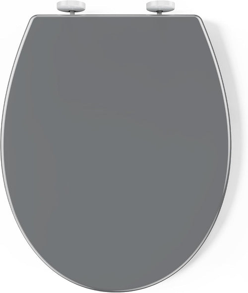 Soft Close Toilet Seat Top Fixing O Shape Grey Adjustable Hinges 44x37cm