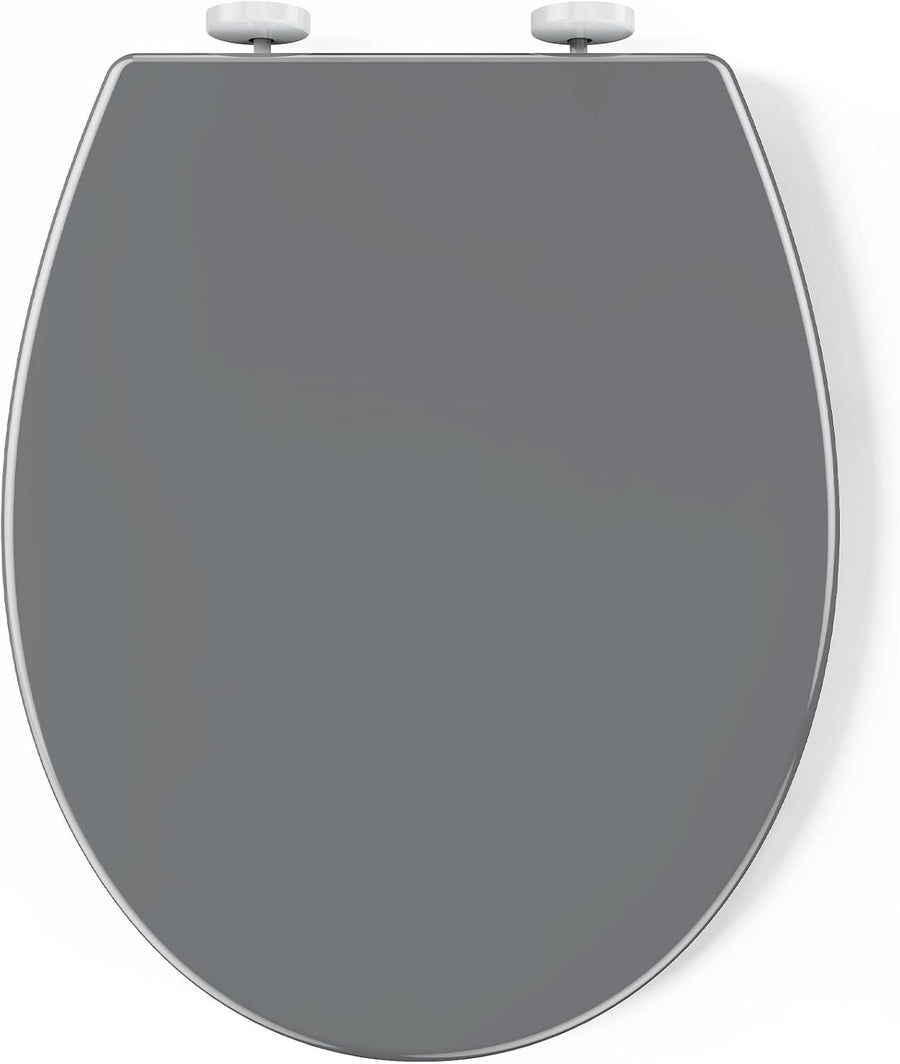 Soft Close Toilet Seat Top Fixing O Shape Grey Adjustable Hinges 44x37cm