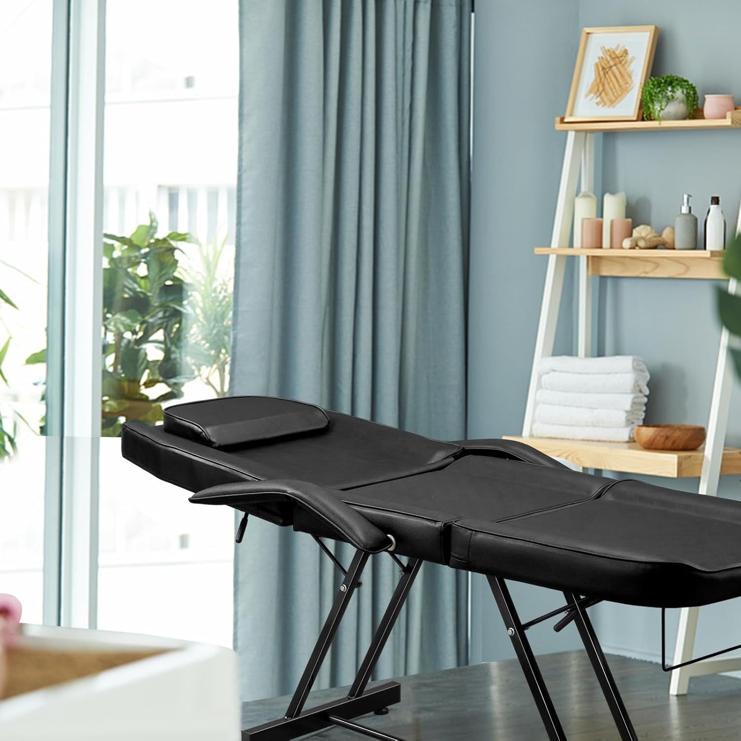 Adjustable 3-Section Massage Table with Stool Spa Facial Tattoo Beauty Bed Black