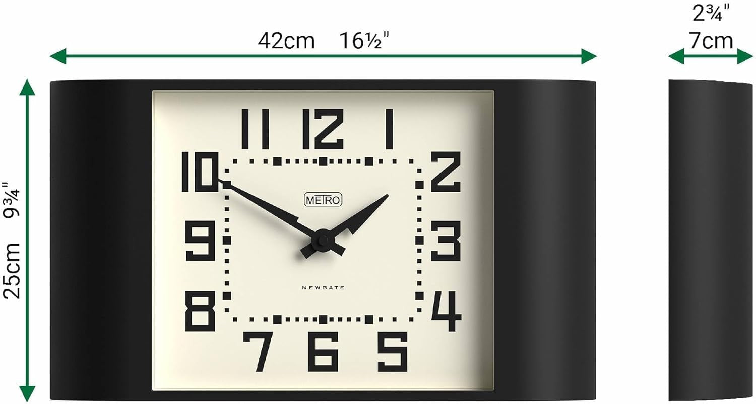 Retro Black Wall Clock 42cm Wide Mid-Century Modern Kitchen Home Office Decor