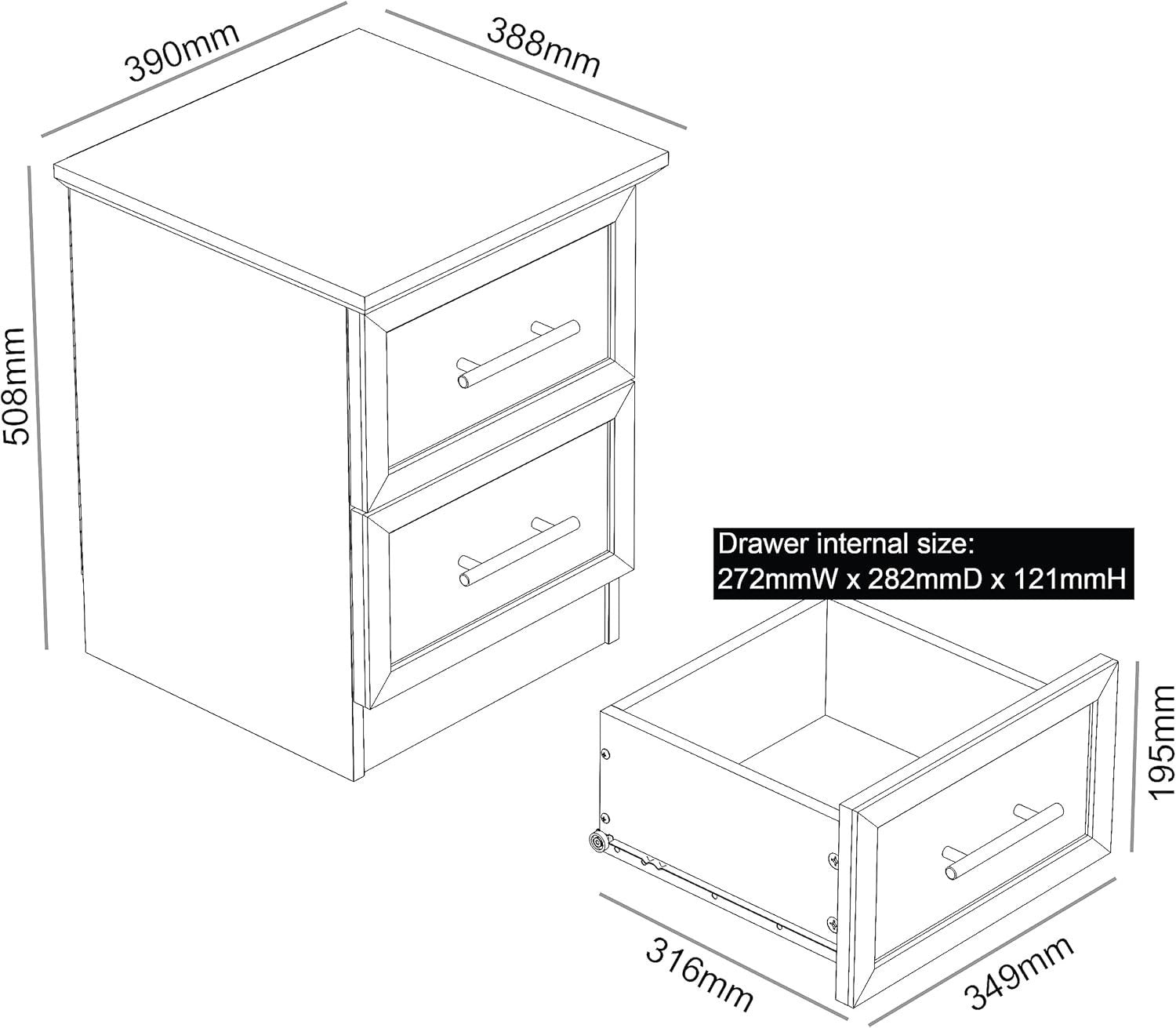 Light Grey & Oak 2 Drawer Bedside Table | Modern Bedroom Storage Nightstand
