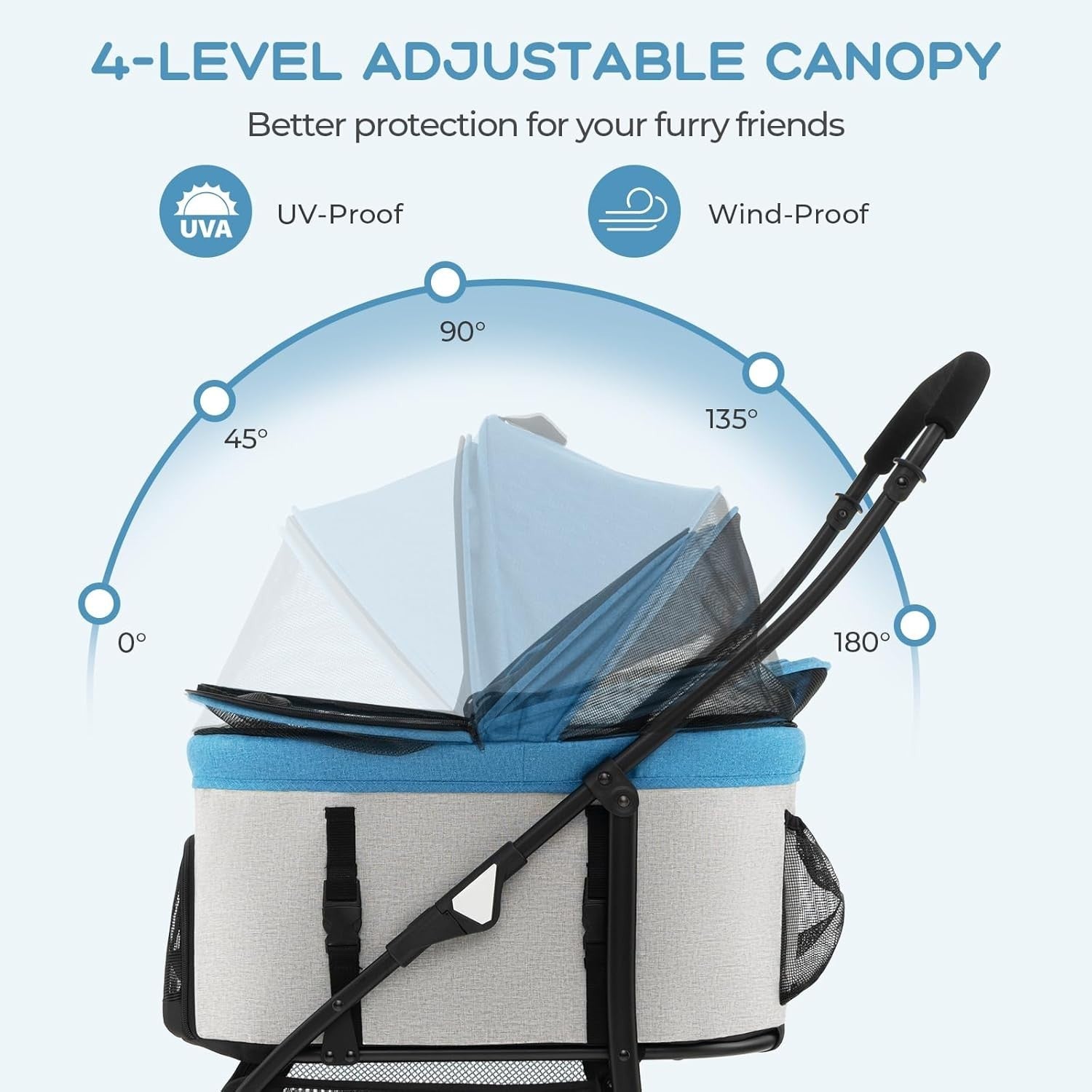 3in1 Pet Stroller Dog Pushchair Detachable Carrier Foldable Blue Grey