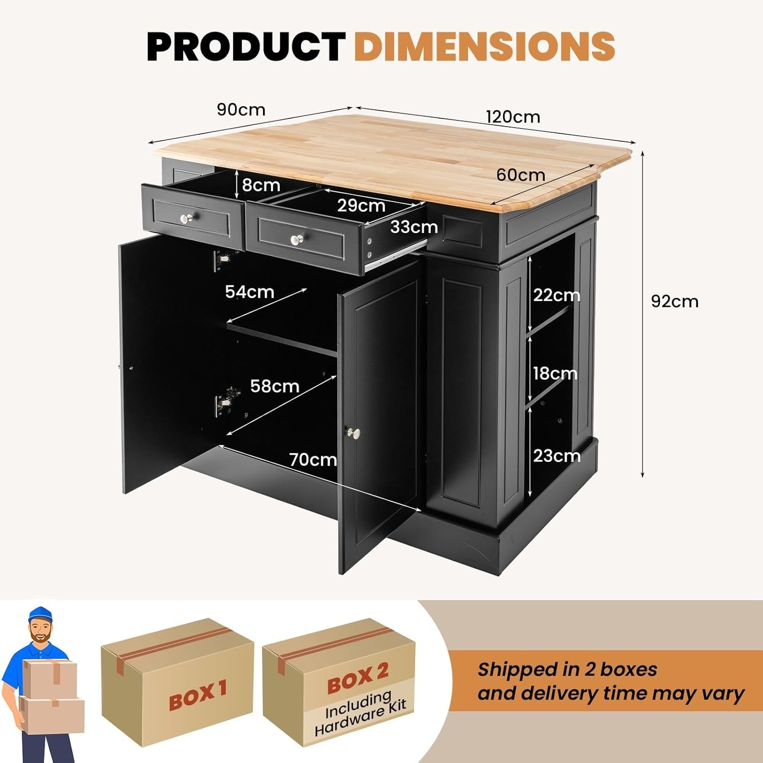 Extendable Kitchen Island Cart with Adjustable Shelves, Drawers & Lockable Stora