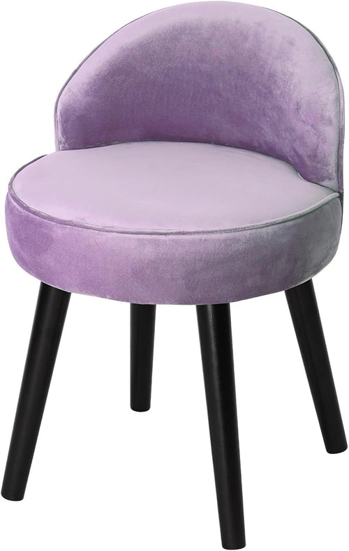 Purple Velvet Low-Back Vanity Stool with Wood Legs – Makeup Chair 49×49×68cm