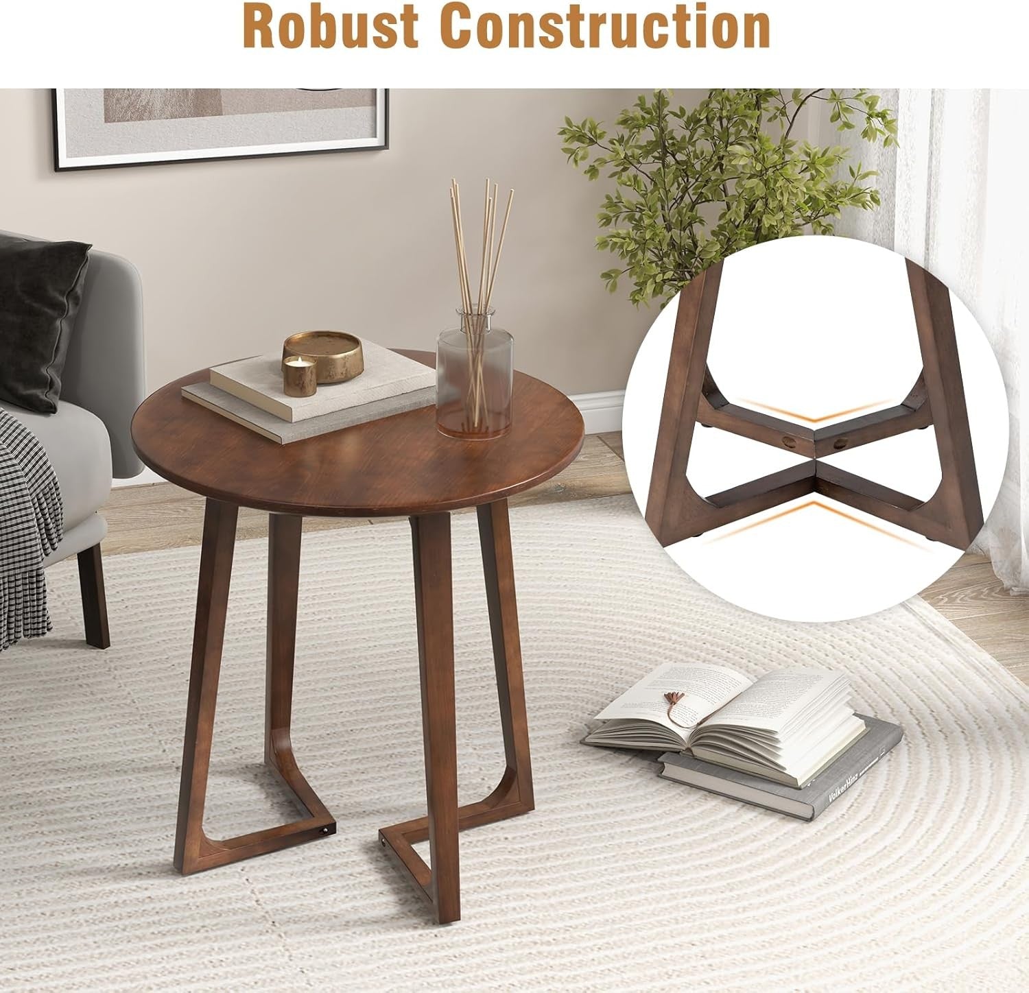 Modern Round Side Table Solid Wood 60x60x61cm Slim Accent Coffee Nightstand