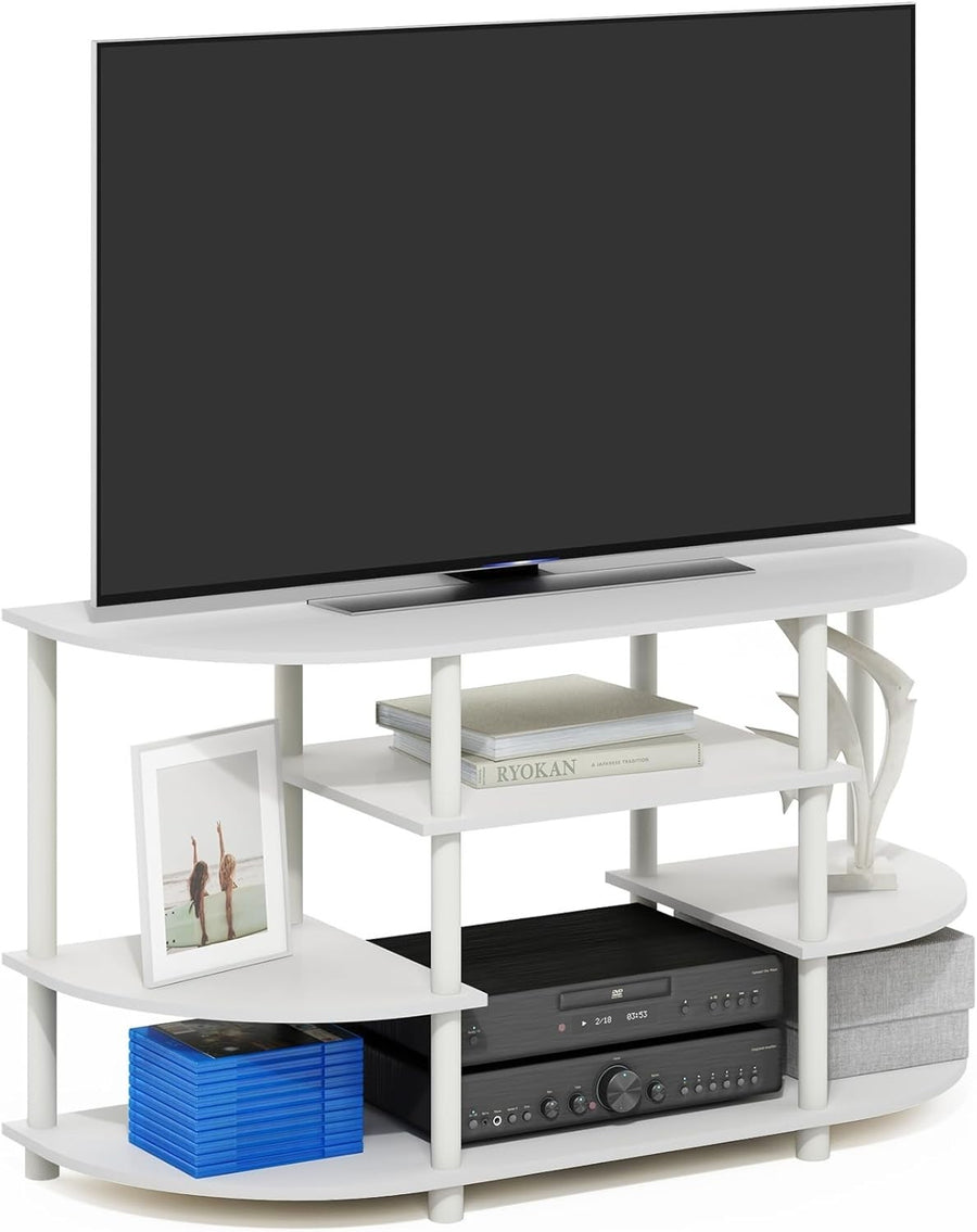 White Corner TV Stand for 55" Screen | Wood Shelf Unit Media Console