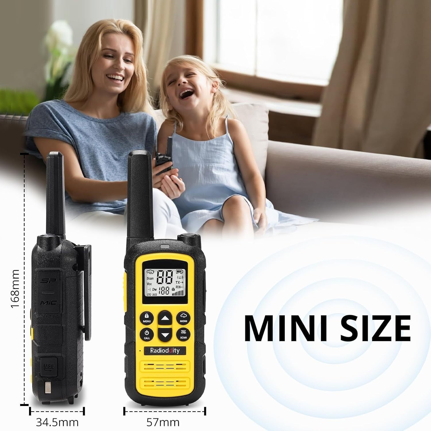 Kids Walkie Talkies Rechargeable PMR446 Long Range VOX USB-C 2 Pack