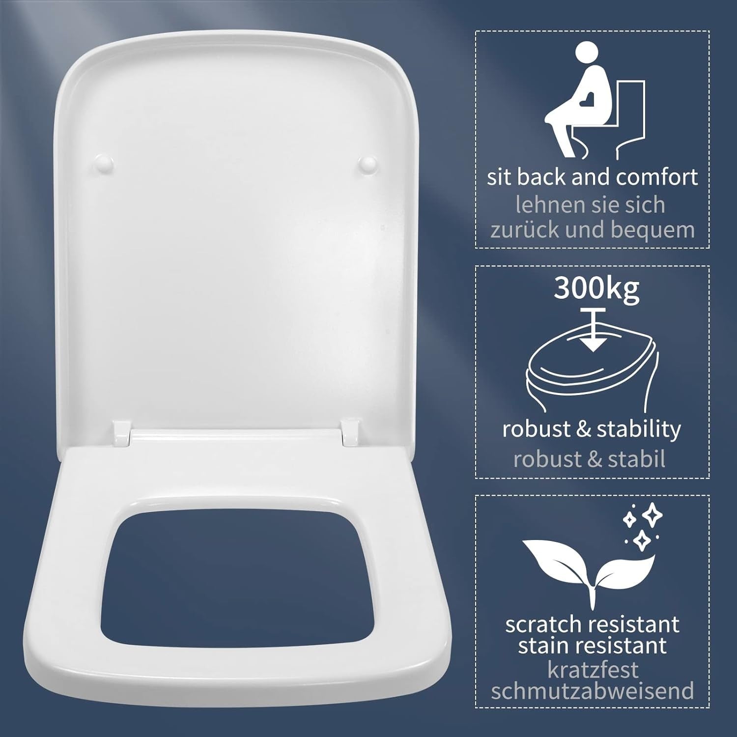 Square Soft Close Toilet Seat White Duroplast Quick Release Top Fix Easy Clean