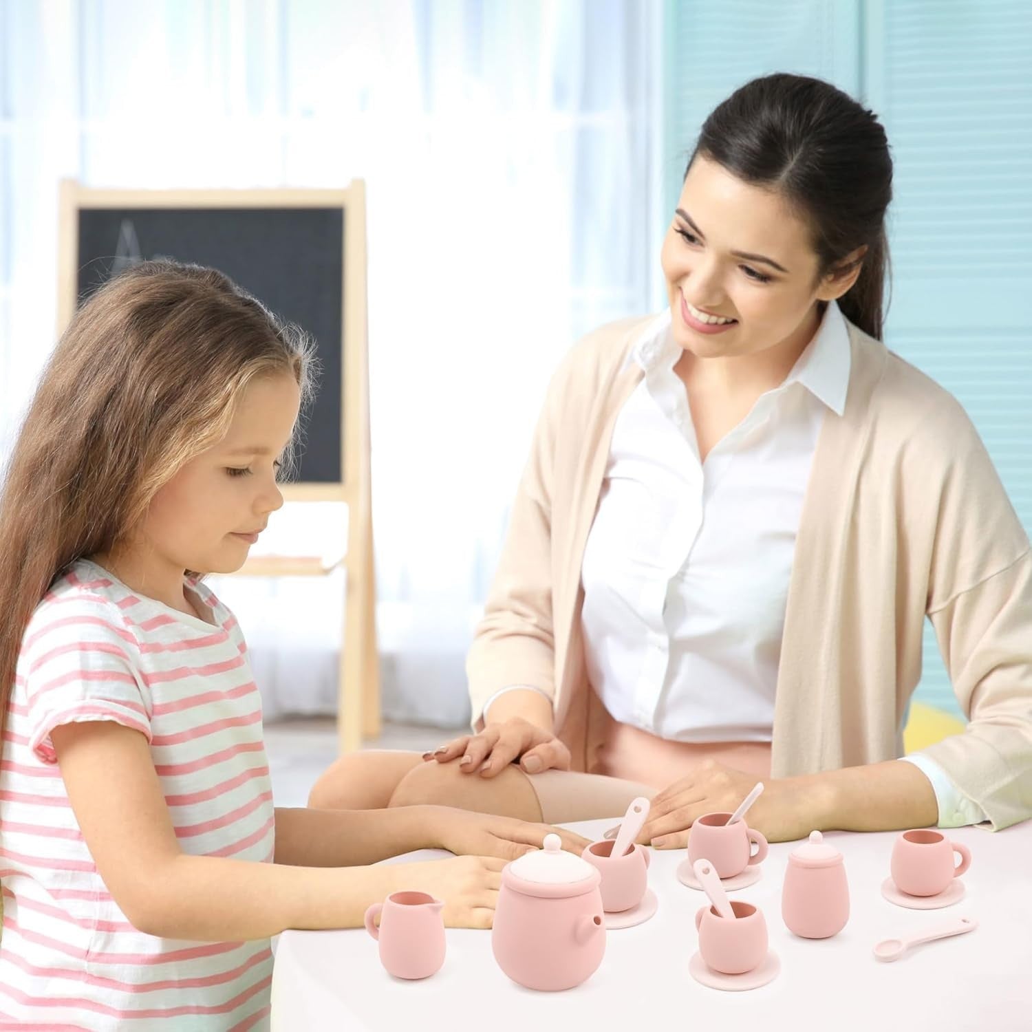 Kids Silicone Tea Set 15PCS Pretend Play Tea Party Toy BPA Free Toddler