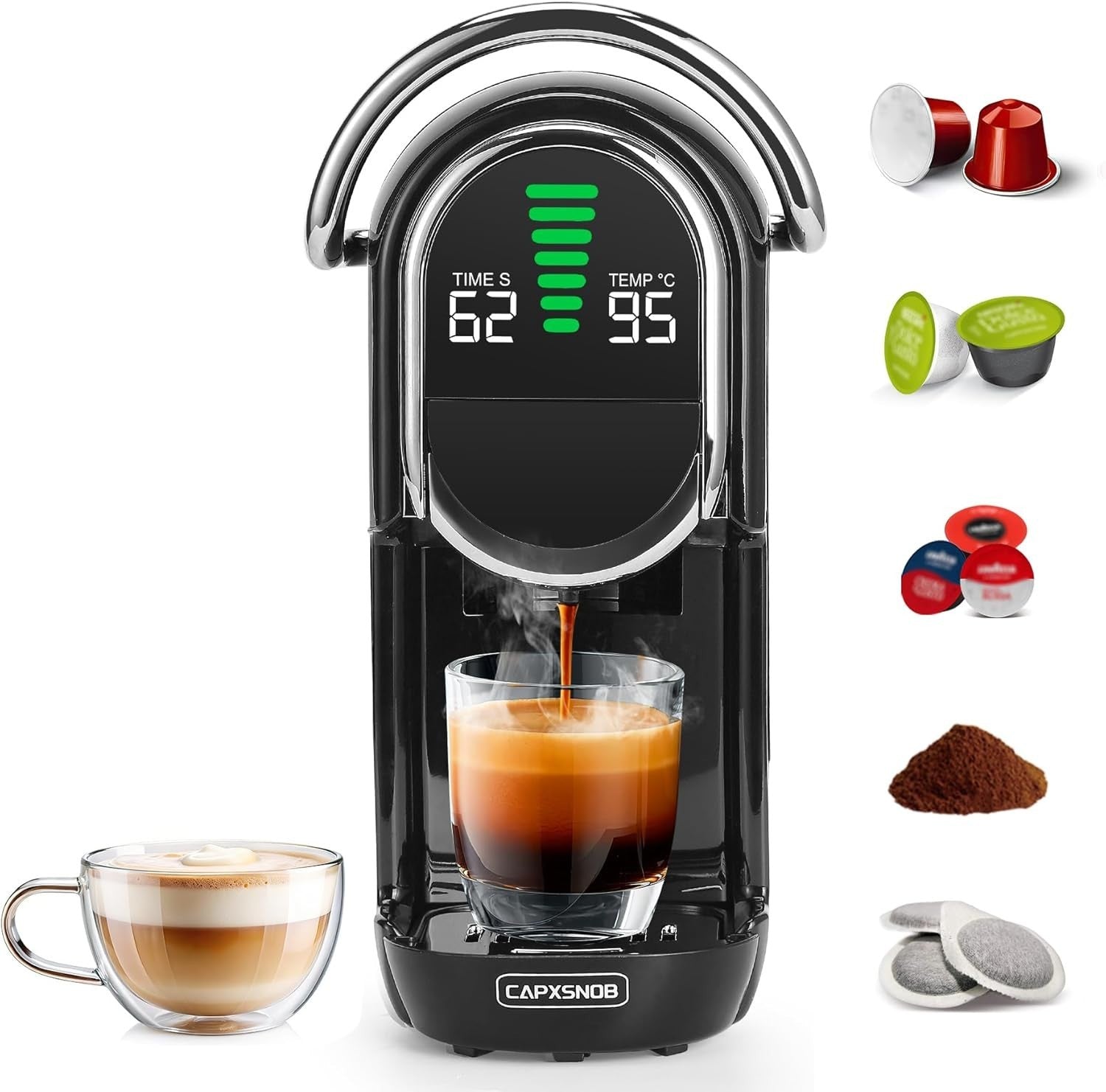 5-in-1 Pod Coffee Maker 20Bar Hot & Cold Brew Machine Compact Fast Heat-Up