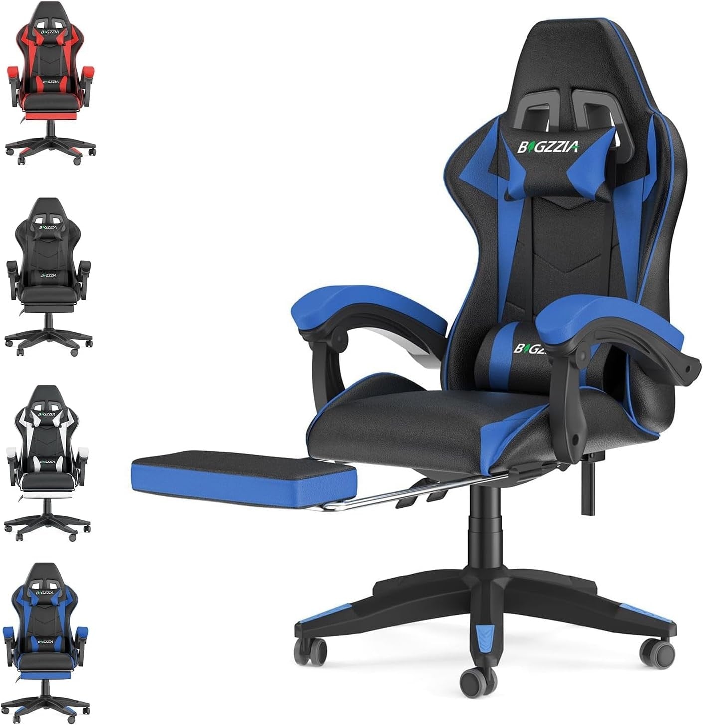 Ergonomic Gaming Chair Blue Reclining Office Chair with Footrest