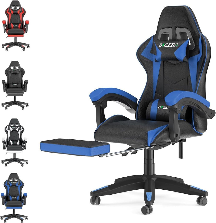 Ergonomic Gaming Chair Blue Reclining Office Chair with Footrest