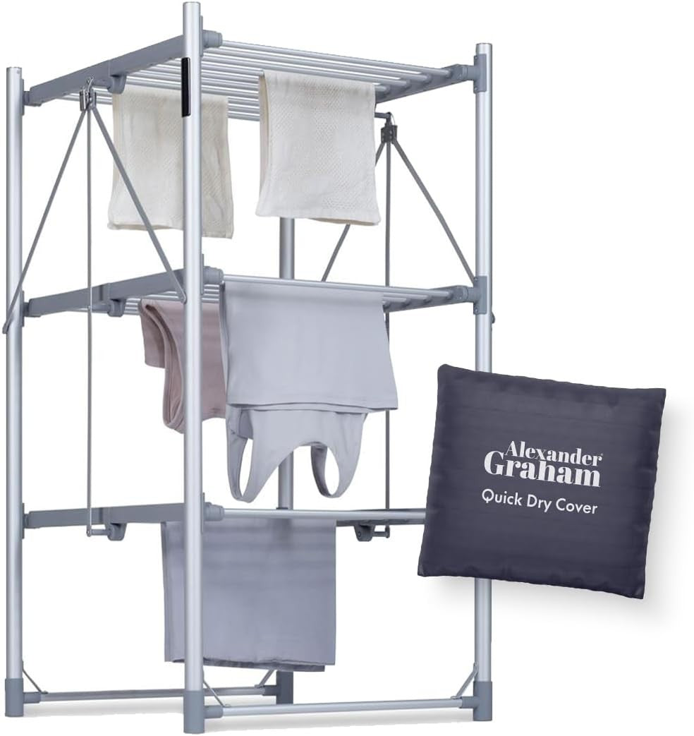 3 Tier Heated Clothes Airer with Timer Foldable Energy Efficient Indoor