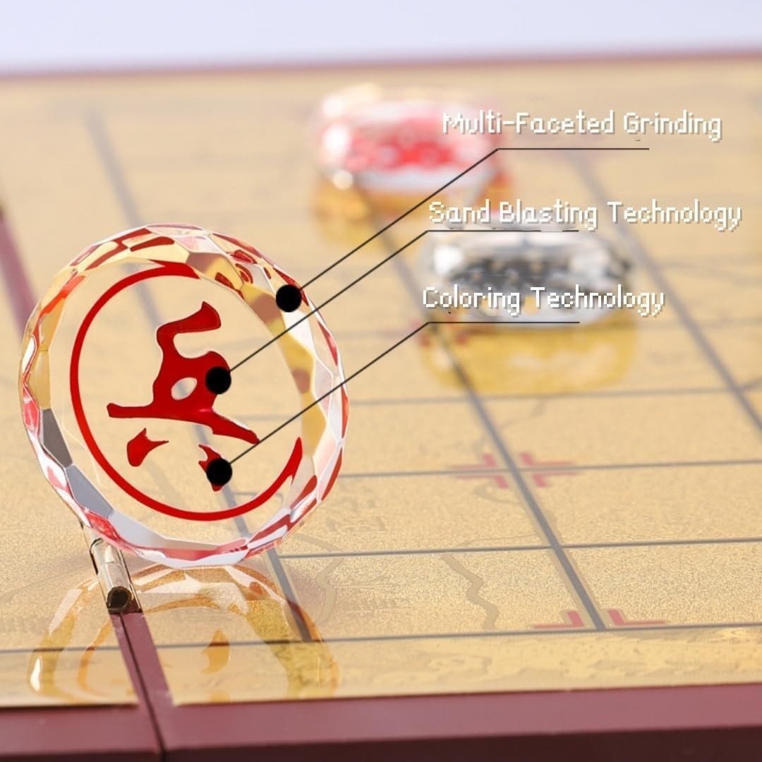 Clear Crystal Xiangqi Chinese Chess Set Travel Board 25mm Pieces