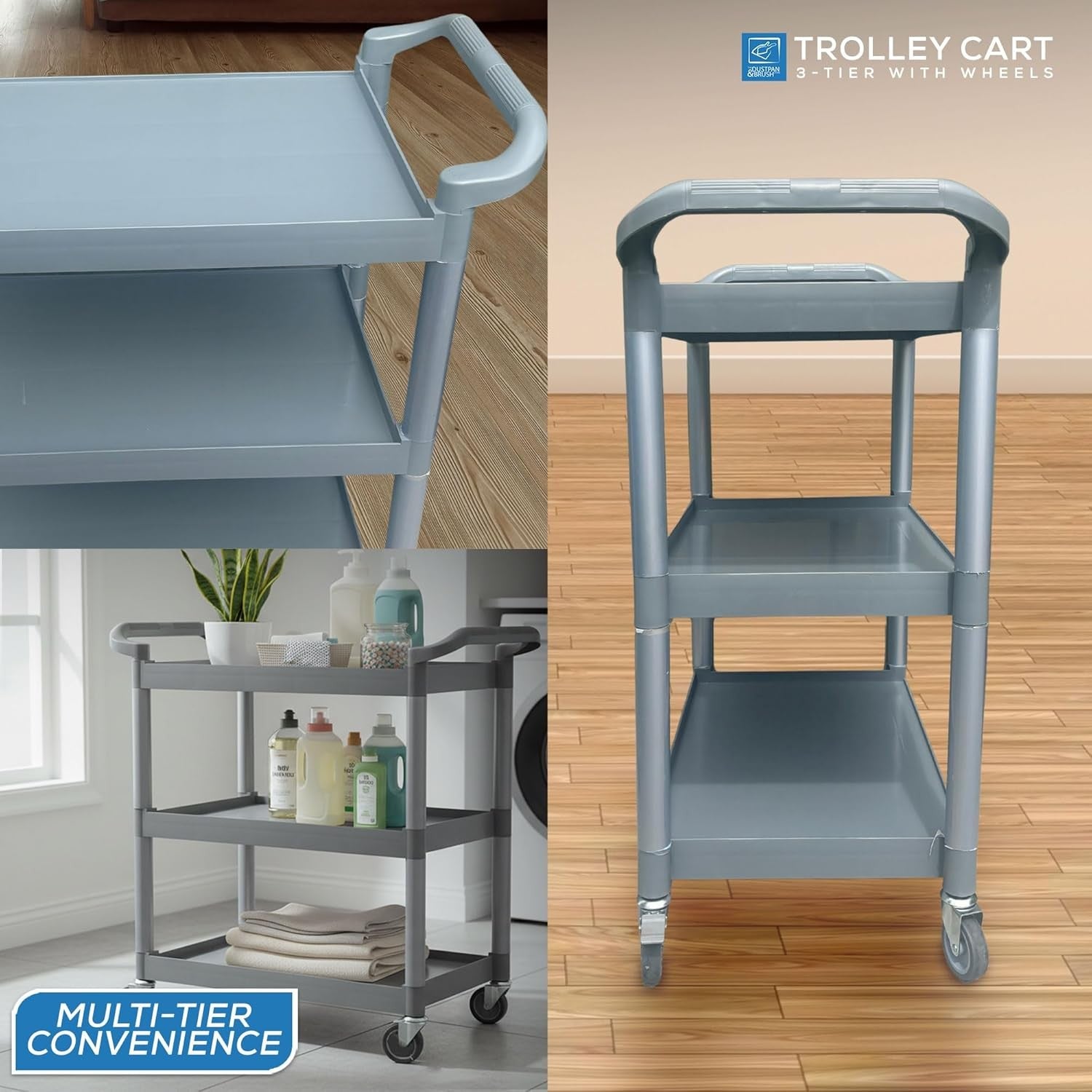3 Tier Serving Trolley on Wheels Plastic Storage Cart Kitchen Utility