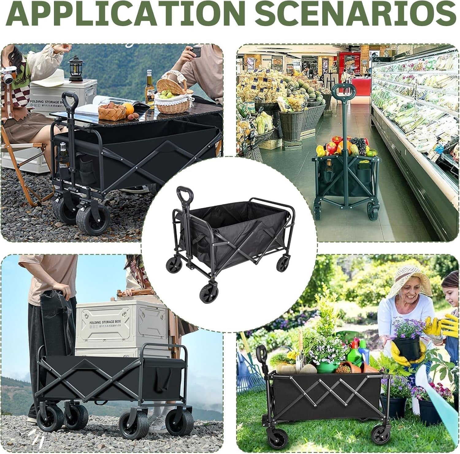 100L Folding Festival Camping Trolley 150kg Wagon Cart with Wheels