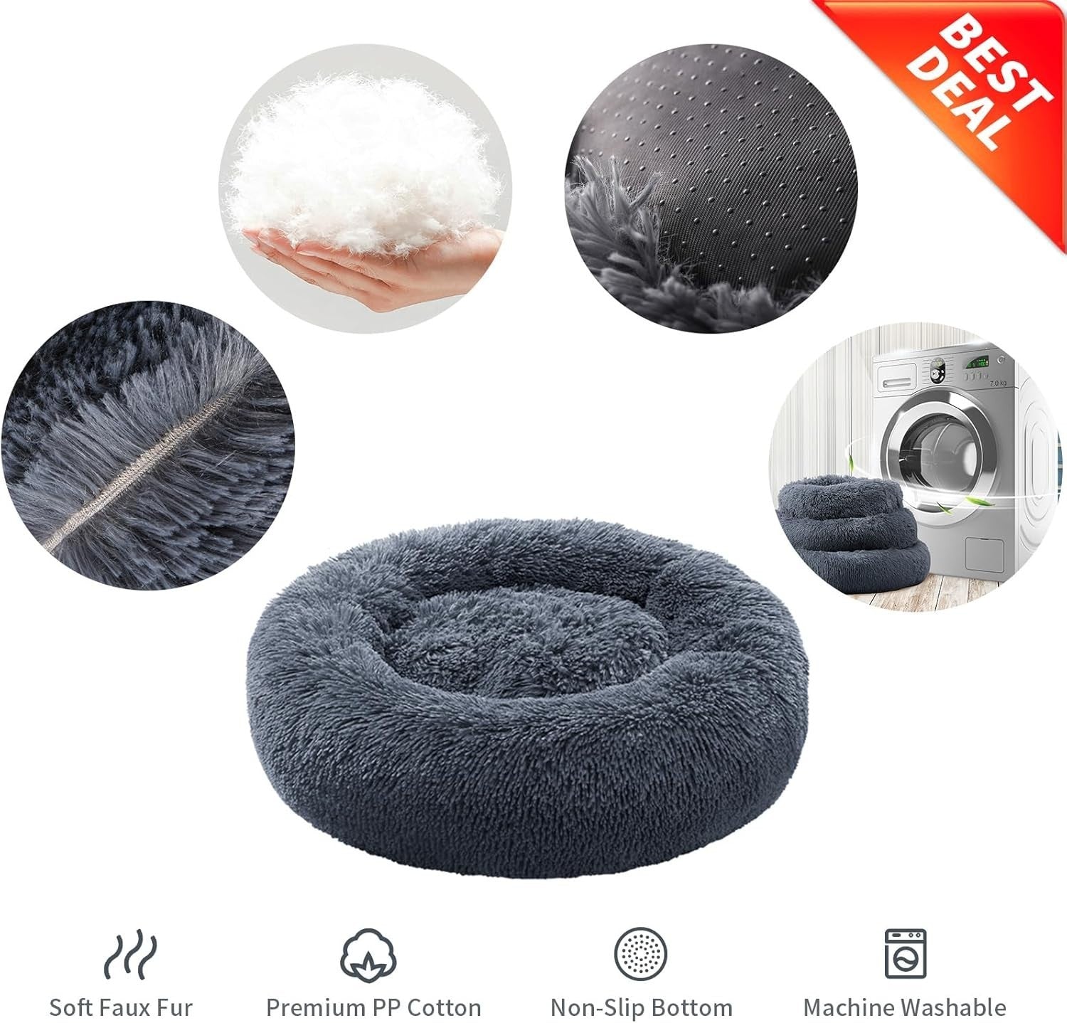 Calming Donut Dog Bed XXL Large Washable Anti Anxiety Plush