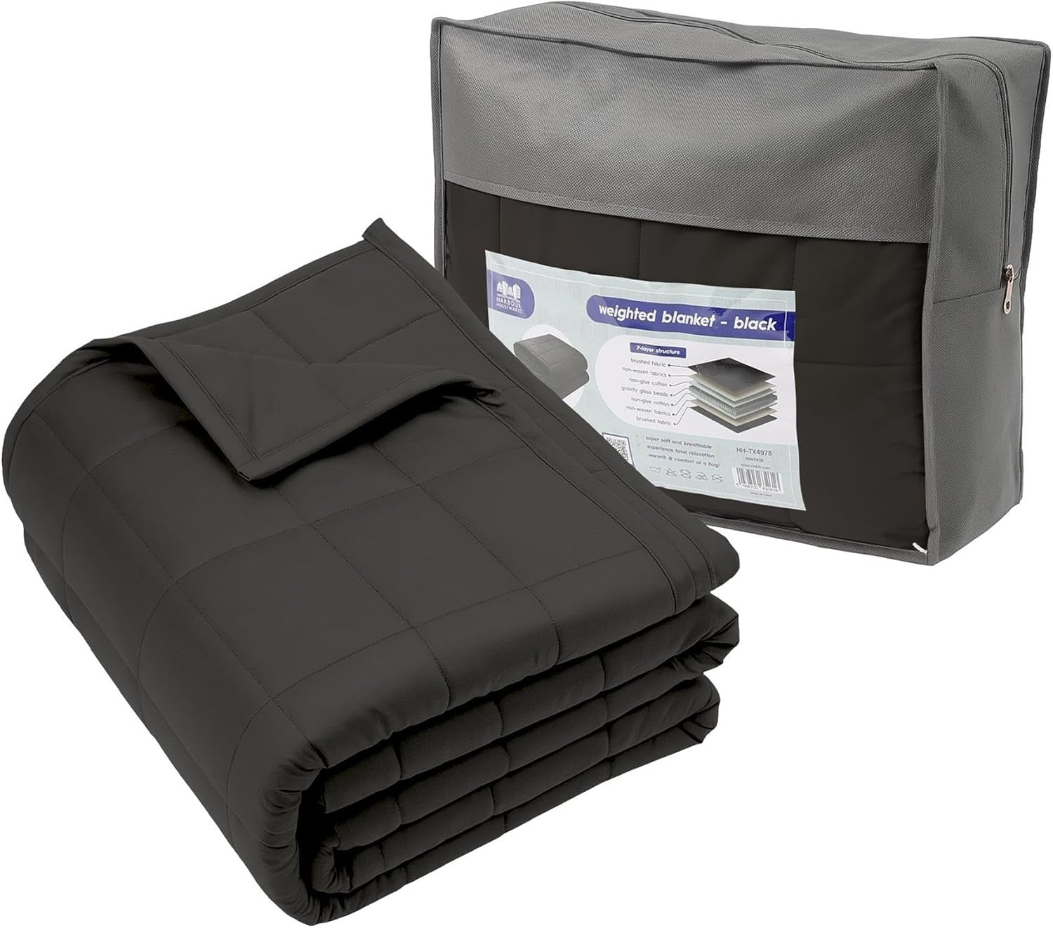 Black Cotton Weighted Blanket 8kg 150x200cm for Stress Relief with Bag