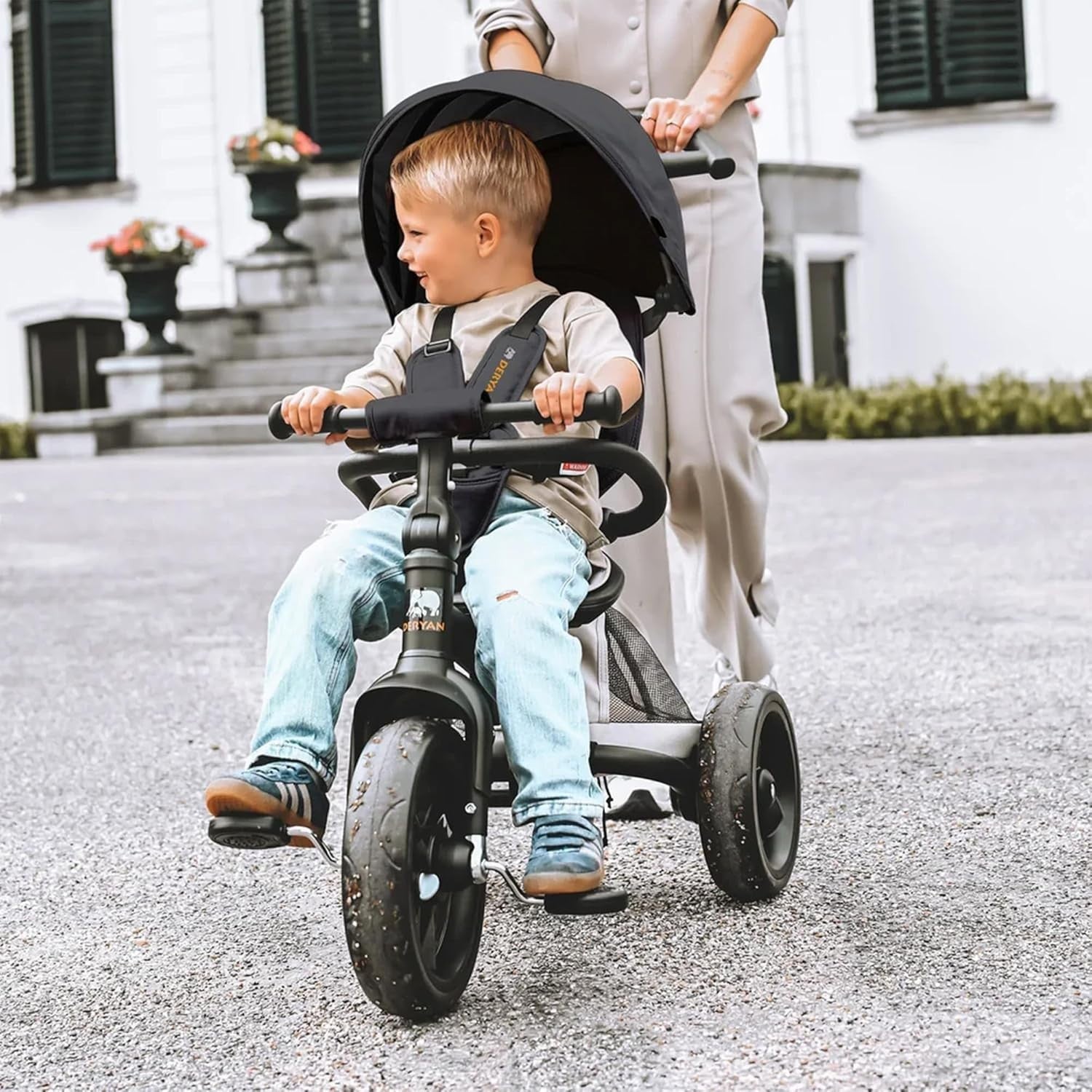 5 in 1 Toddler Tricycle Foldable Push Along Bike Swivel Seat 9M-4Y