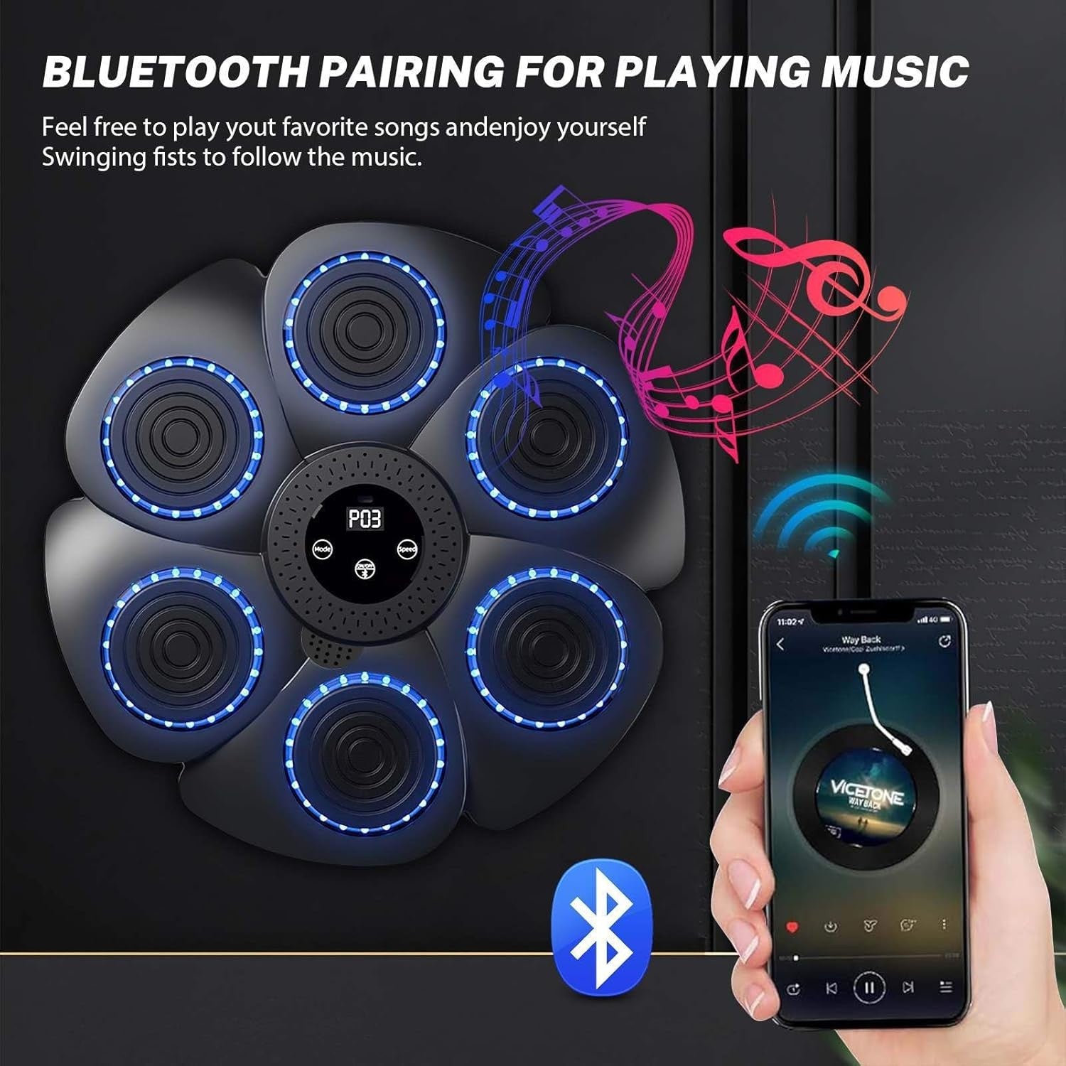 Music Boxing Machine Bluetooth LED Wall Mount Punch Trainer Home Fitness