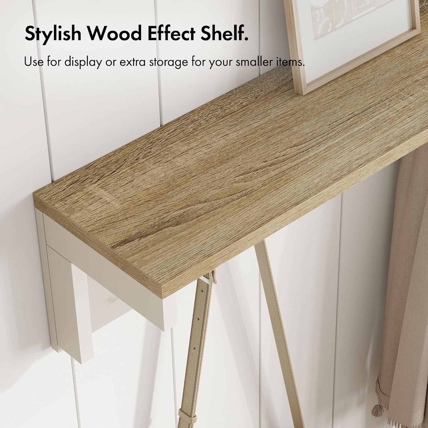 Cream Wall Mounted Coat Rack with Shelf | 7 Double Hooks Hallway Organiser