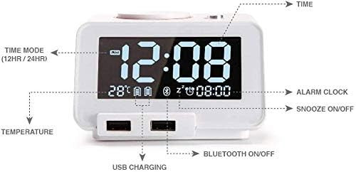 Black Digital Alarm Clock Bluetooth Speaker USB Charger Dimmer Snooze