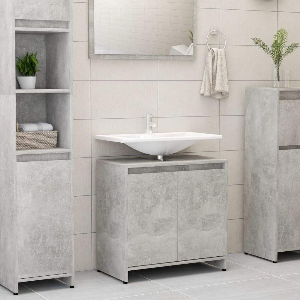 Grey Rustic Bathroom Sink Cabinet – 2 Door Under Sink Storage Unit 60x61cm