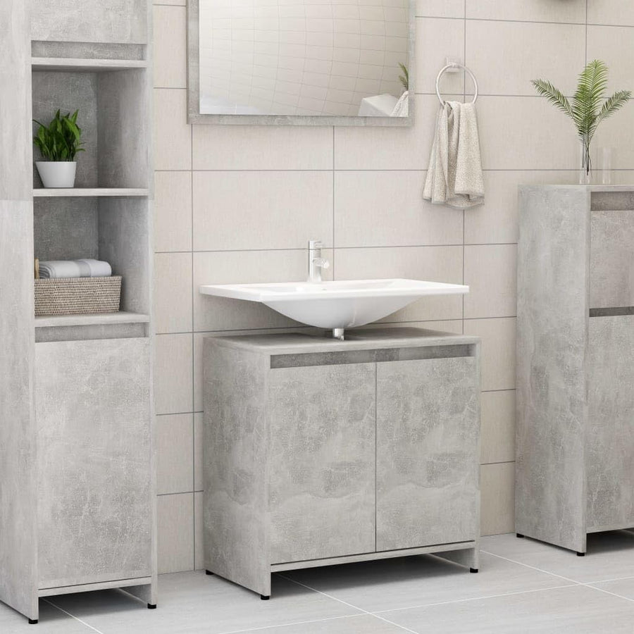 Grey Rustic Bathroom Sink Cabinet – 2 Door Under Sink Storage Unit 60x61cm