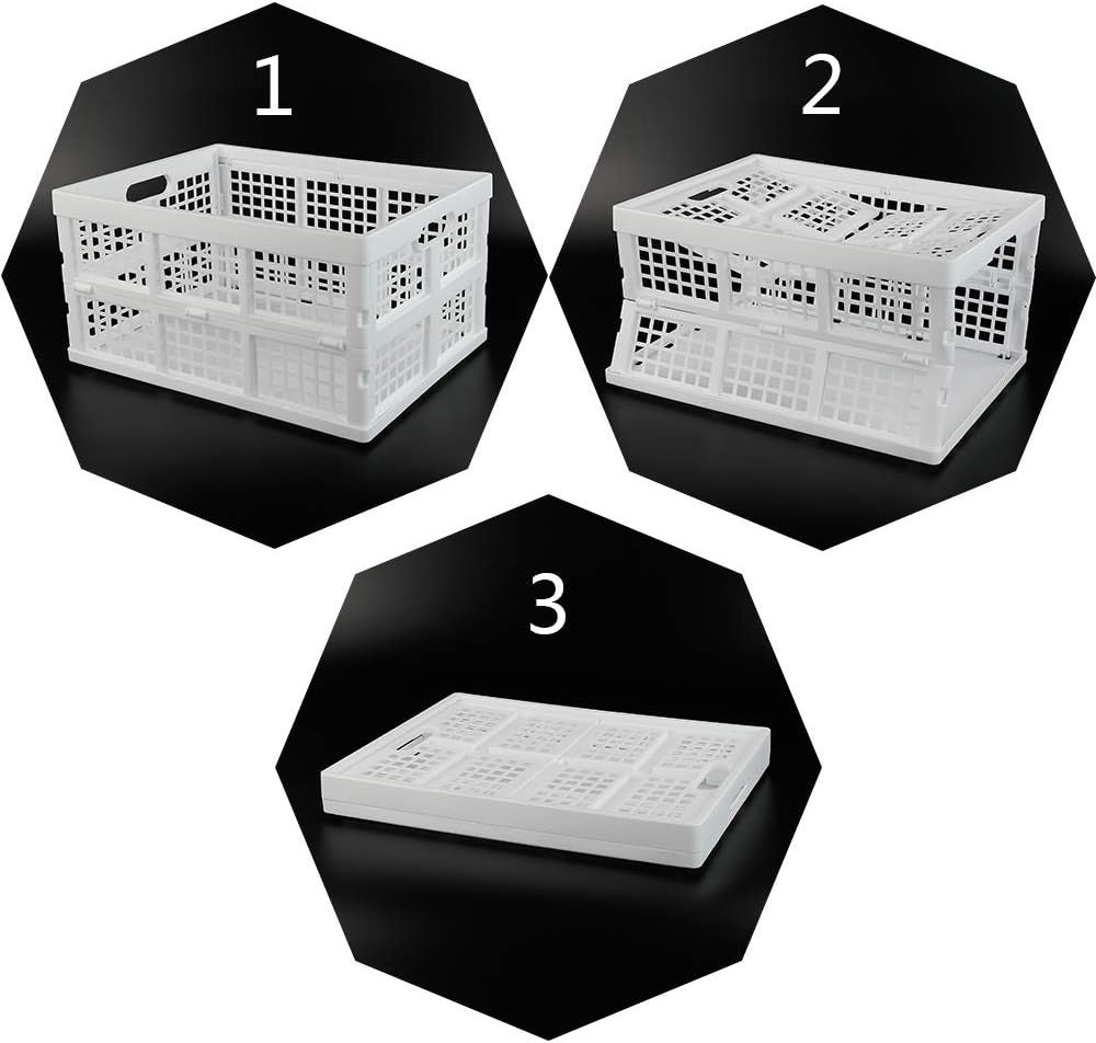 Set of 3 30L Folding Plastic Storage Crates Stackable 44x33x23cm White