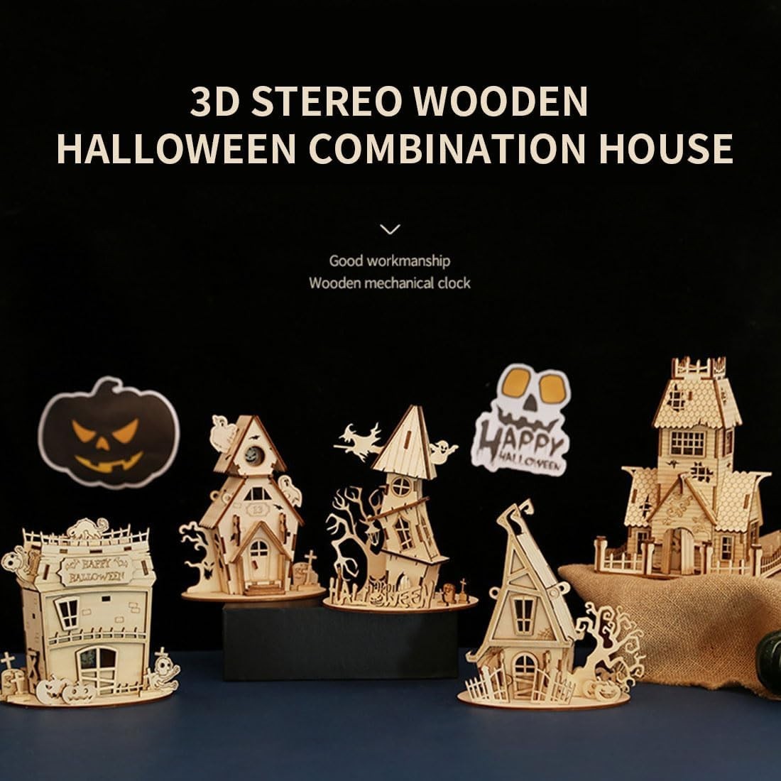 3D Wooden Halloween Puzzle House Kit | DIY Bamboo Model, Fun & Creative