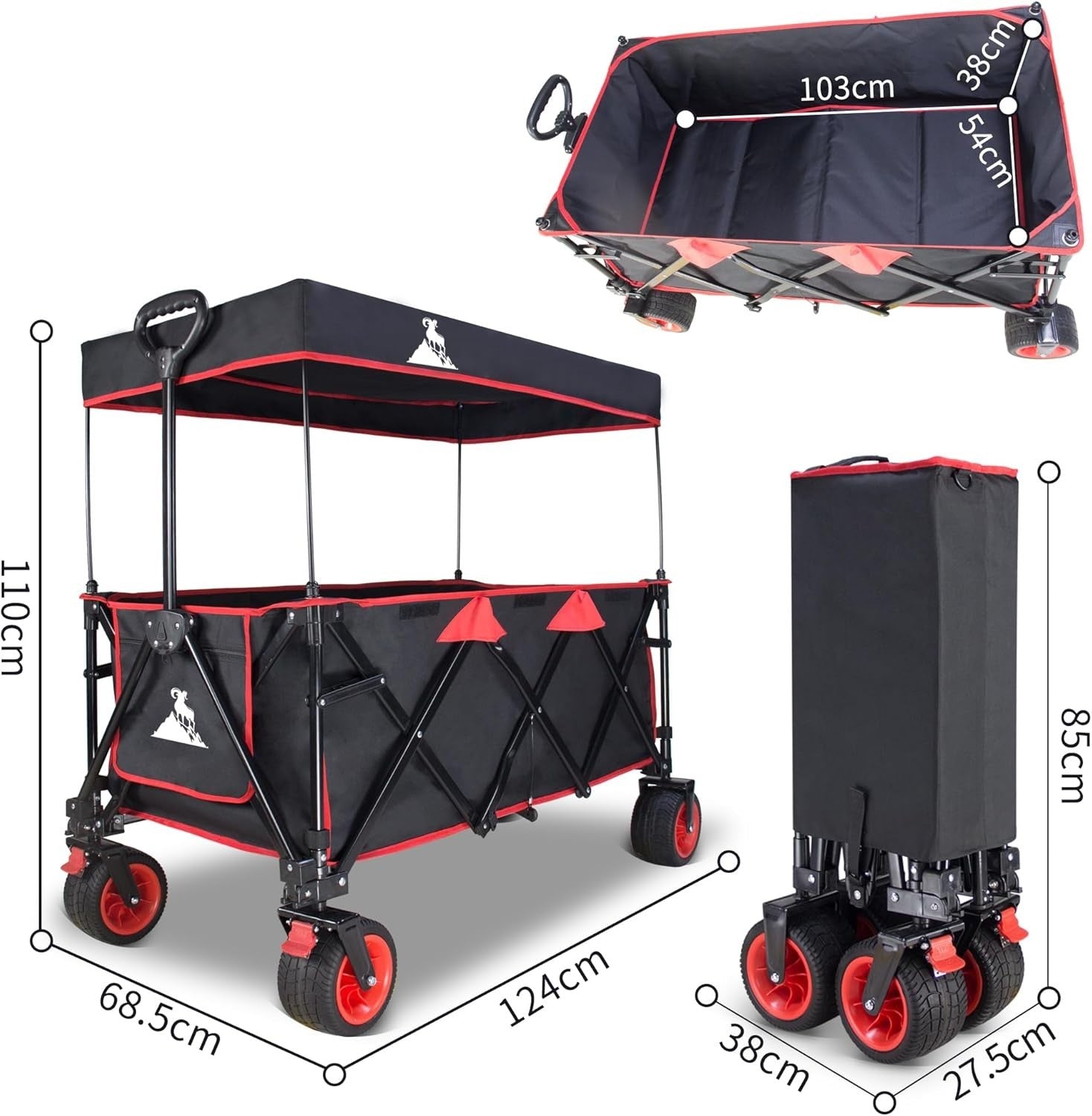 XL Collapsible Wagon 445L Heavy Duty Cart w/ Canopy Brakes All-Terrain Wheels