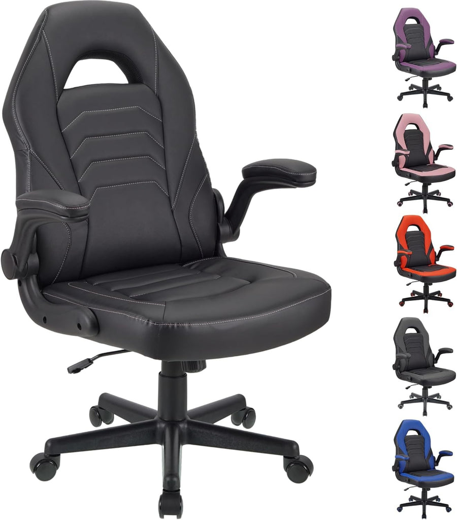 Ergonomic Gaming Chair Flip-Up Arms Faux Leather Black