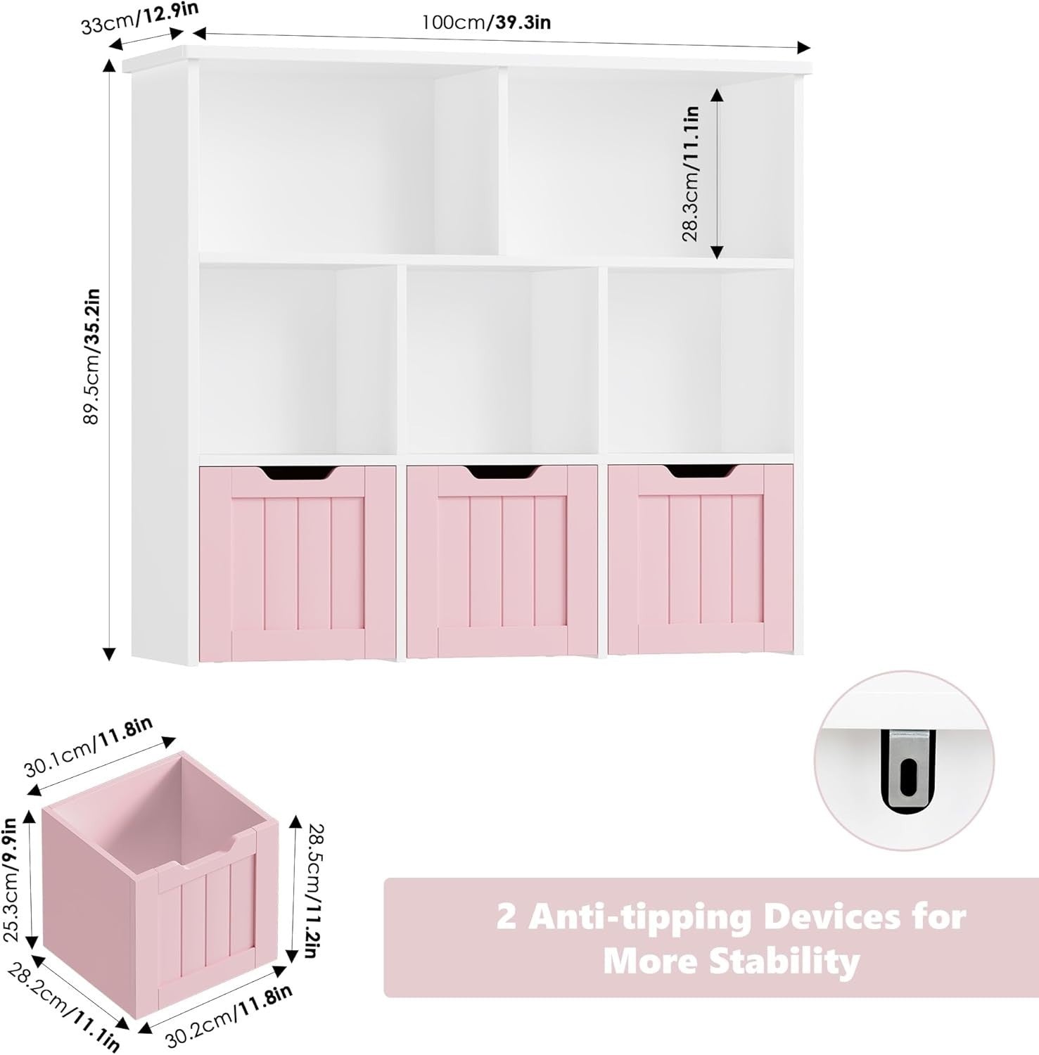 Kids Toy Storage Cabinet with Shelves & Drawers Nursery Playroom Organizer Pink