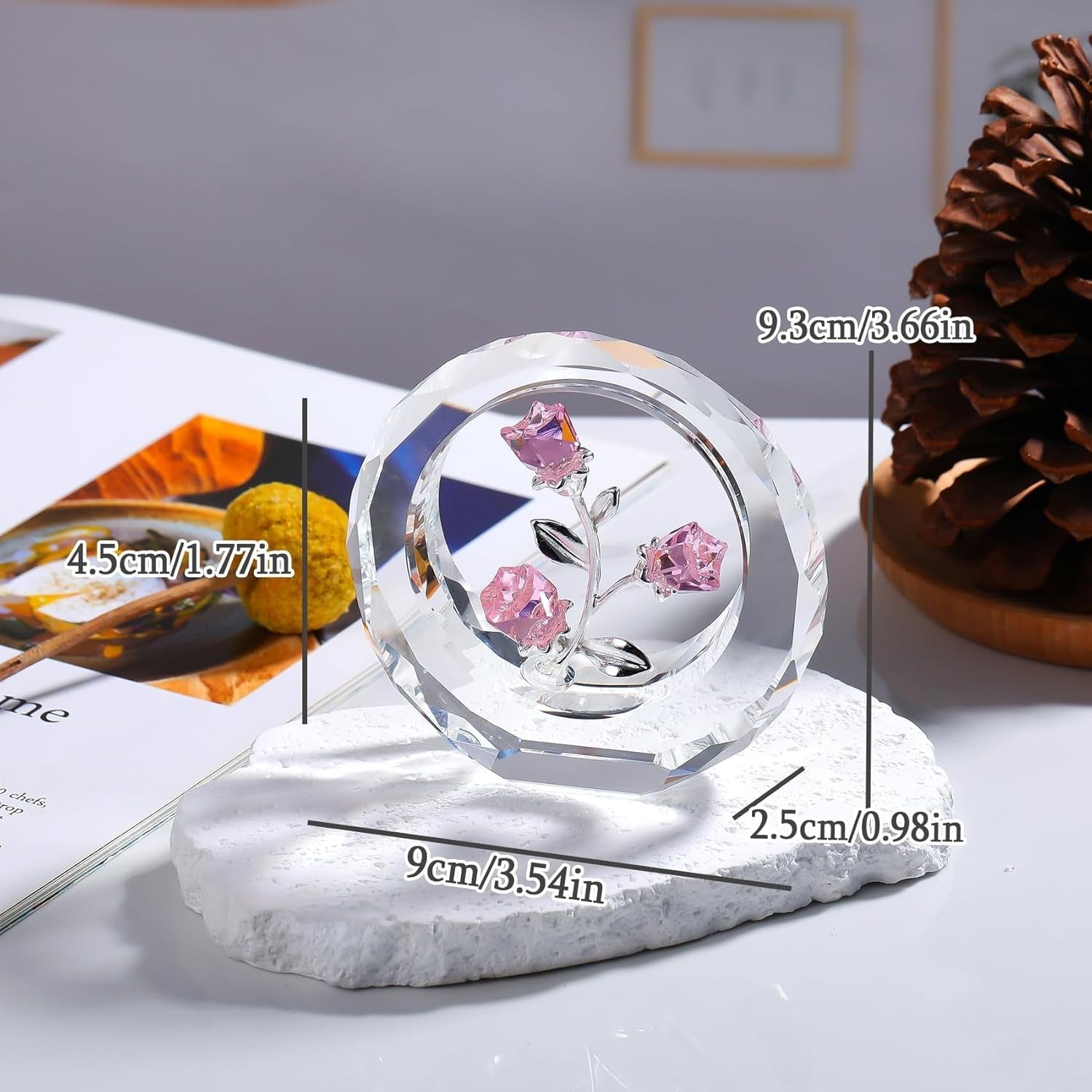 Pink Crystal Rose Bouquet Ornament • Glass Flower Figurine Gift for Women