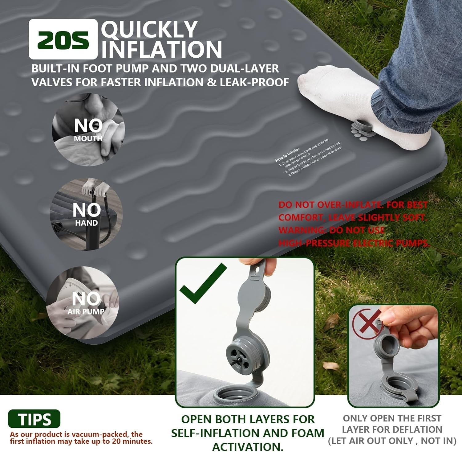Memory Foam Sleeping Pad 195x70.5x7.6cm Inflatable Camping Mat
