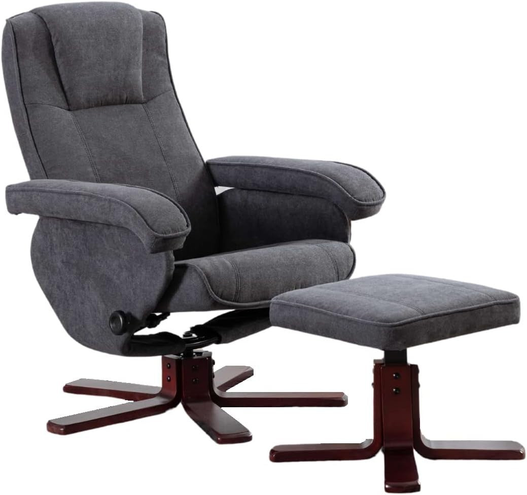 Recliner Armchair with Footstool Swivel Fabric Chair Lounge Seat Grey