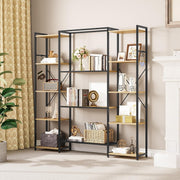 13 Shelf Industrial Bookcase Oak Metal & Wood Storage Display Rack