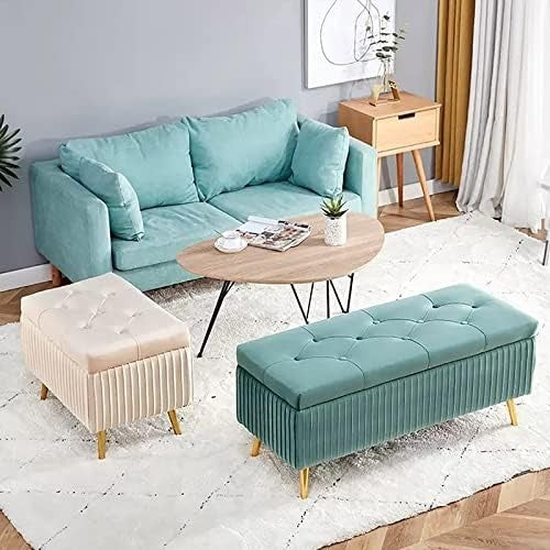 Modern Velvet Storage Bench Ottoman With Storage and Gold Legs for Bedroom