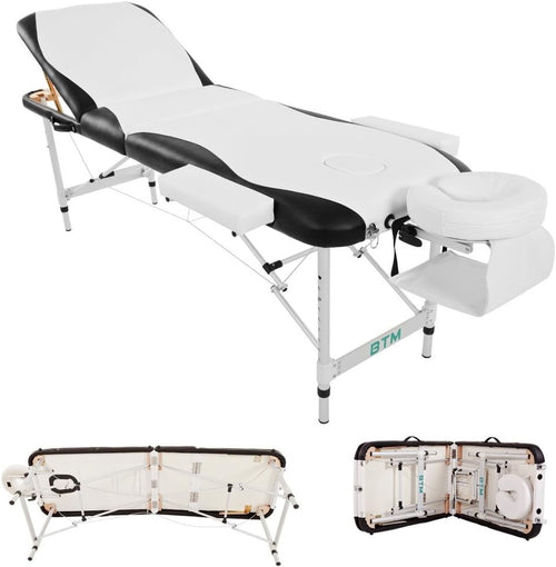 Portable Aluminium Massage Table 3-Section Adjustable Therapy Bed Headrest White