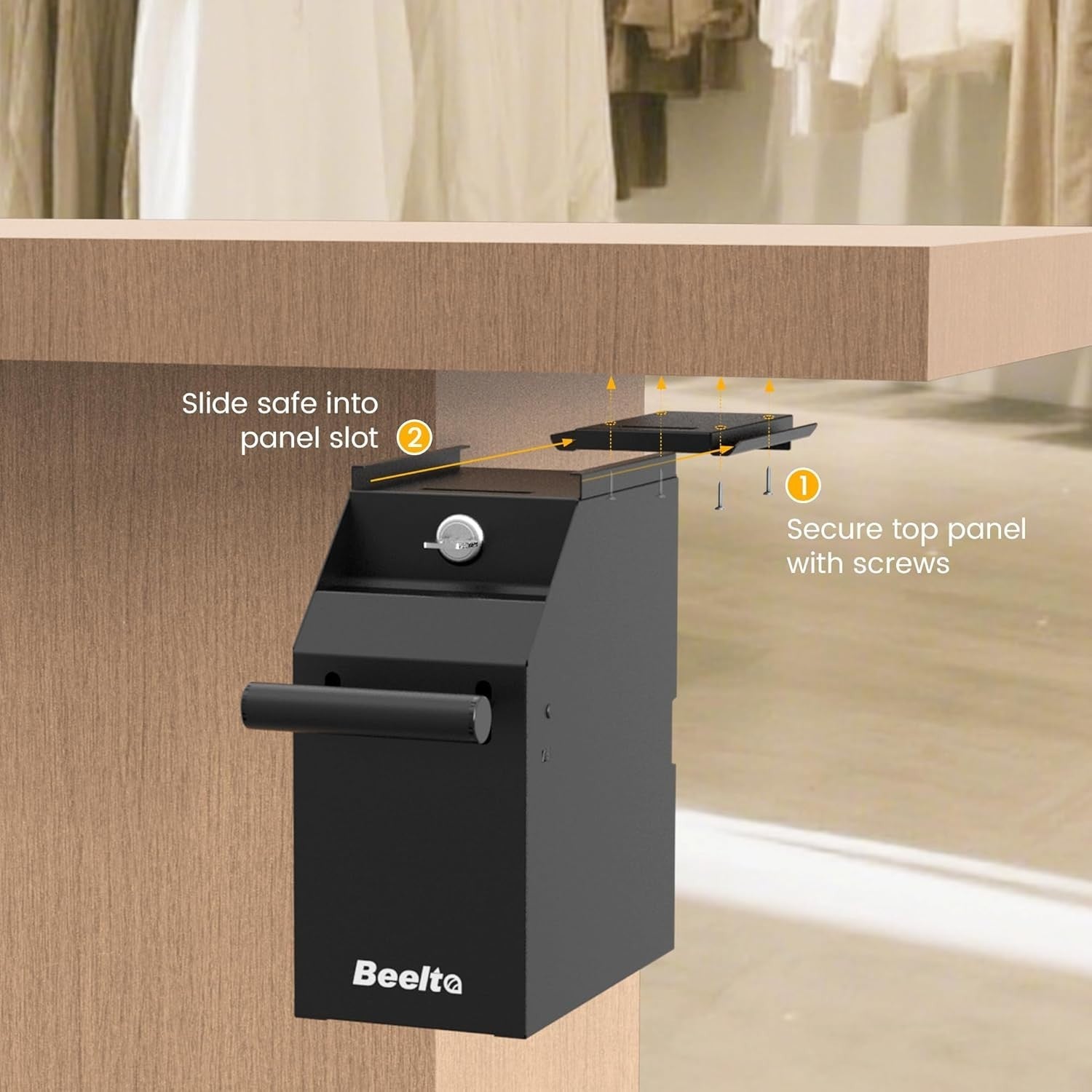 Under Counter Cash Safe Deposit Box Key Lock 400 Note Capacity