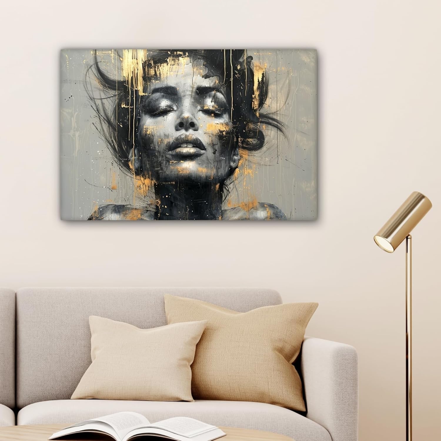 Abstract Woman Canvas Wall Art 60x40cm Gold Glamour Print