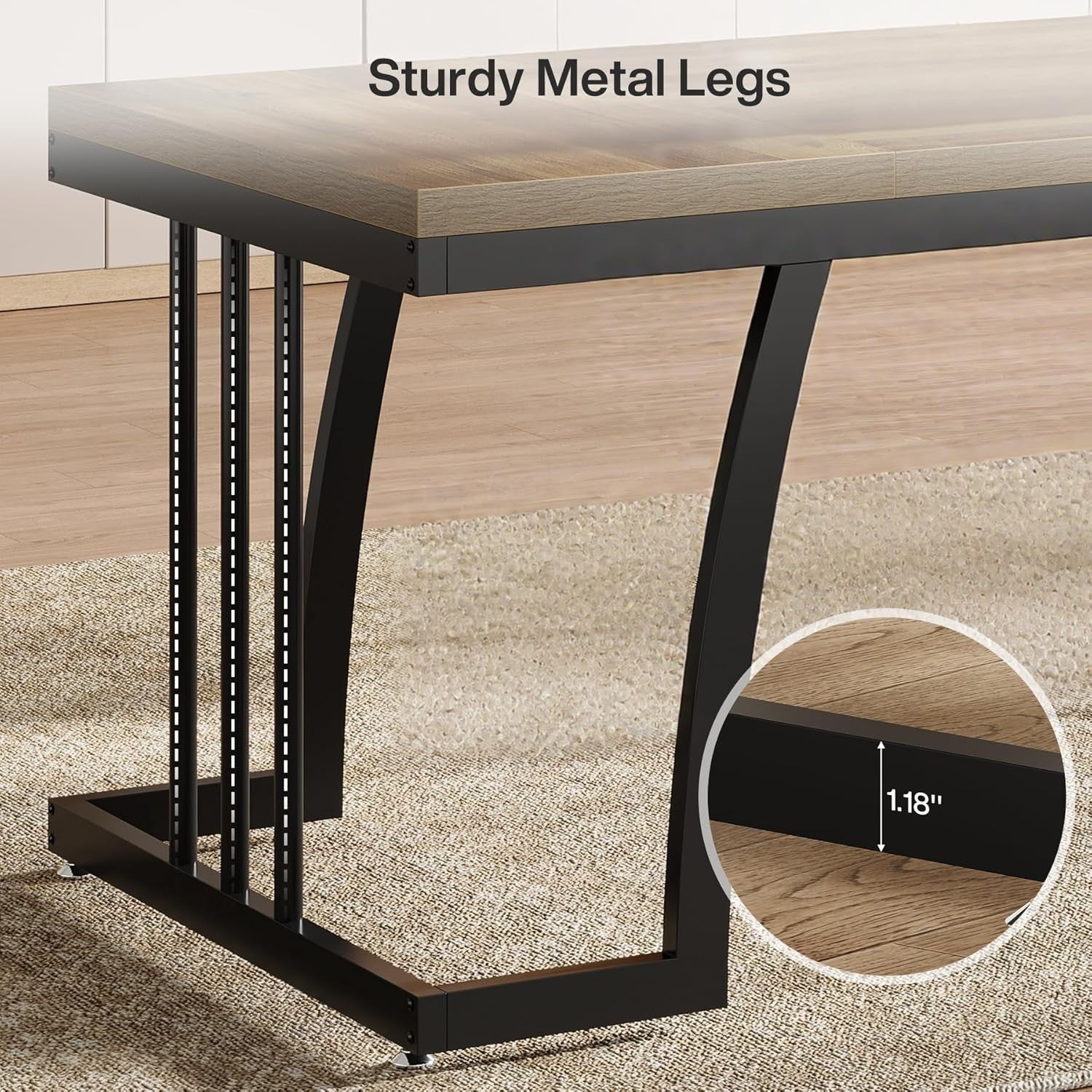 Rustic Dining Table Wood Metal Frame 6 Seater Kitchen Table Sturdy