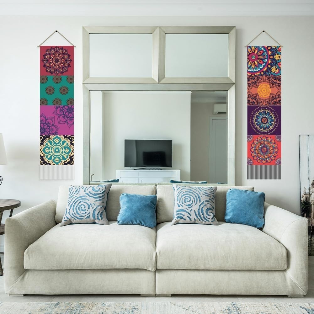 Boho Mandala Wall Tapestry 2pcs 45.7x13in Colorful Vertical Decor