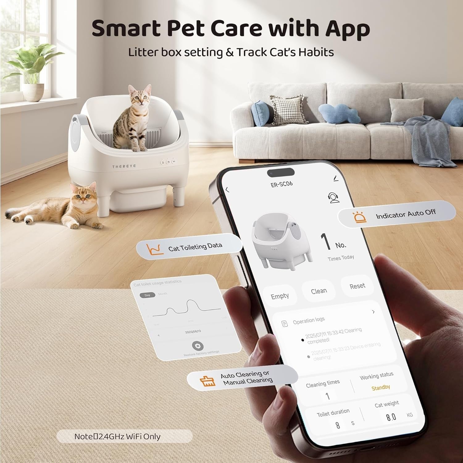 Automatic Self Cleaning Cat Litter Box App Control Quiet Multi Cat