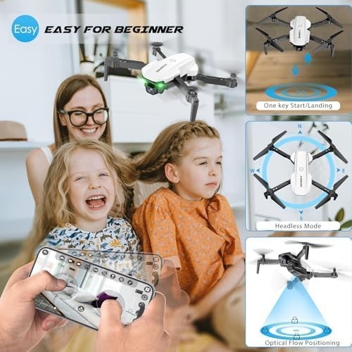 1080P Foldable Drone w/ Optical Flow Hover 360° Flip 2 Batteries Headless Mode