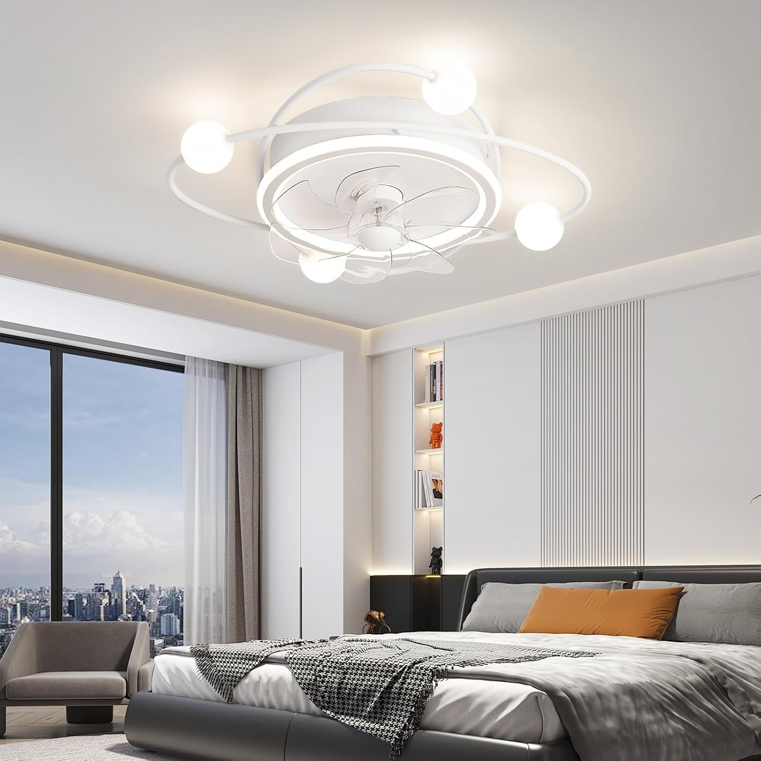 Modern 58CM Ceiling Fan with LED Light, 6-Speed, DC Motor, Remote & App