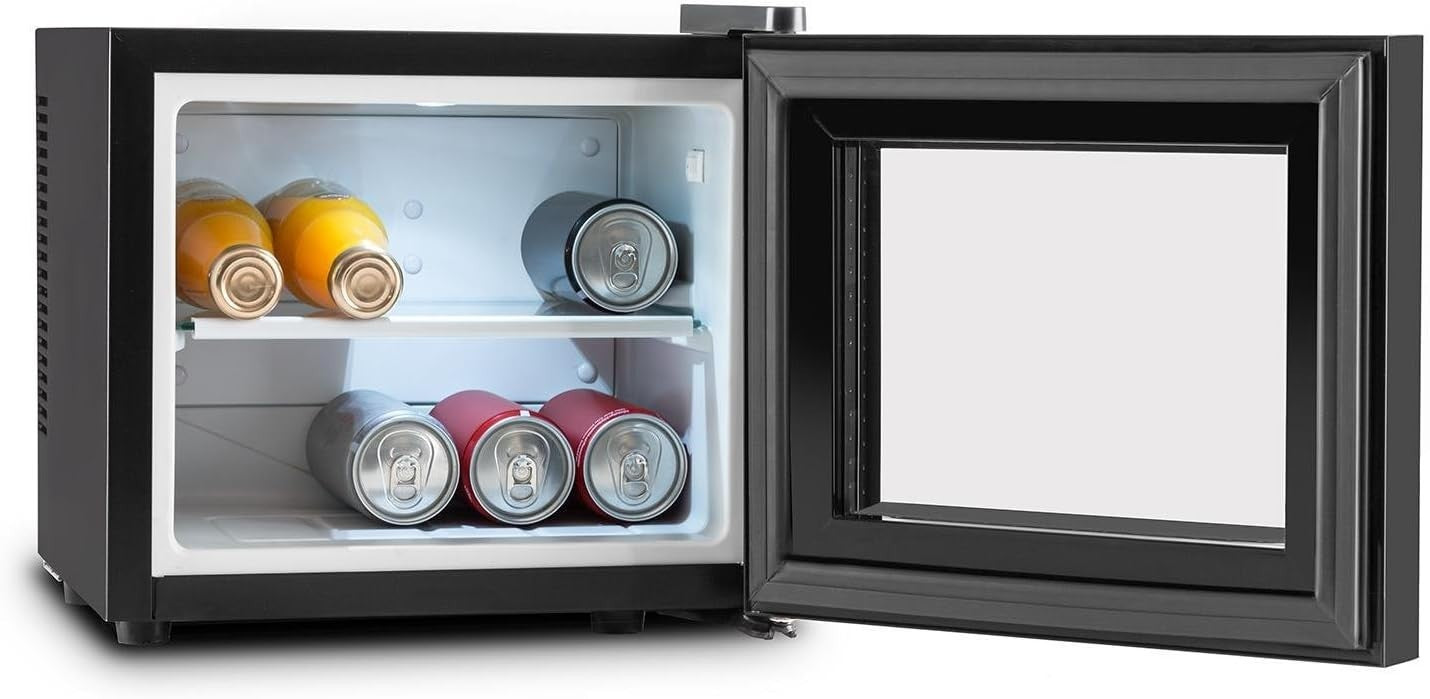 Mini Fridge Frosty 10L Compact Cooler Glass Door LED Energy Saving Black 12-18°C