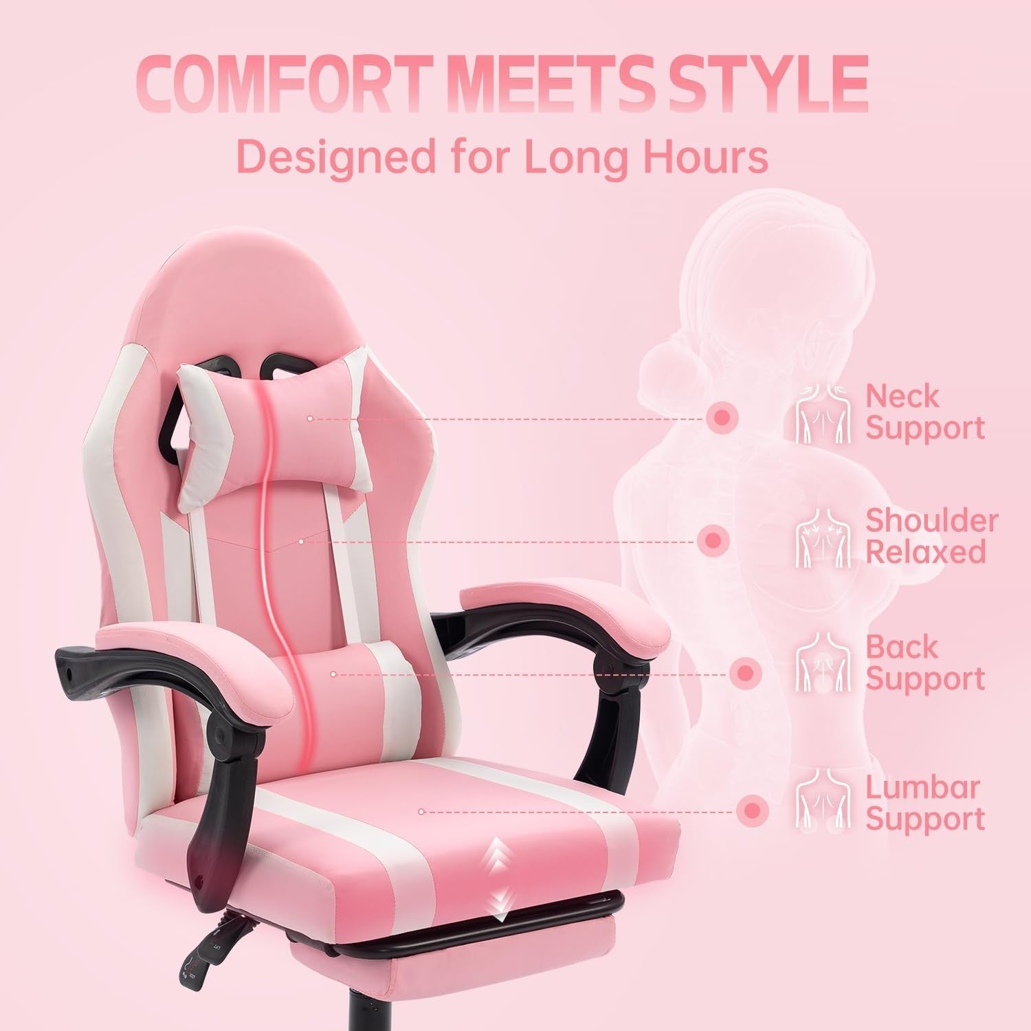 Pink Kids Gaming Chair Recliner Swivel Desk Chair with Footrest