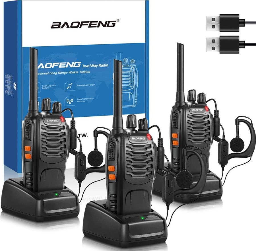 Long Range Walkie Talkies 3 Pack VOX Rechargeable 16CH w Earpieces